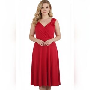 Grace Karin Red Faux-Wrap Midi Dress Elegant Retro A-Line Cocktail,plus size 2X
